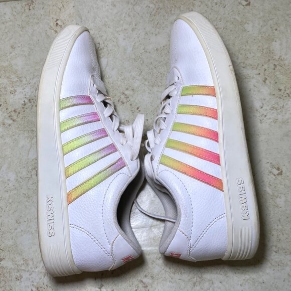 K-Swiss Womens White Leather Sneakers With Rainbow Stripes Size 5.5 - Picture 6 of 8